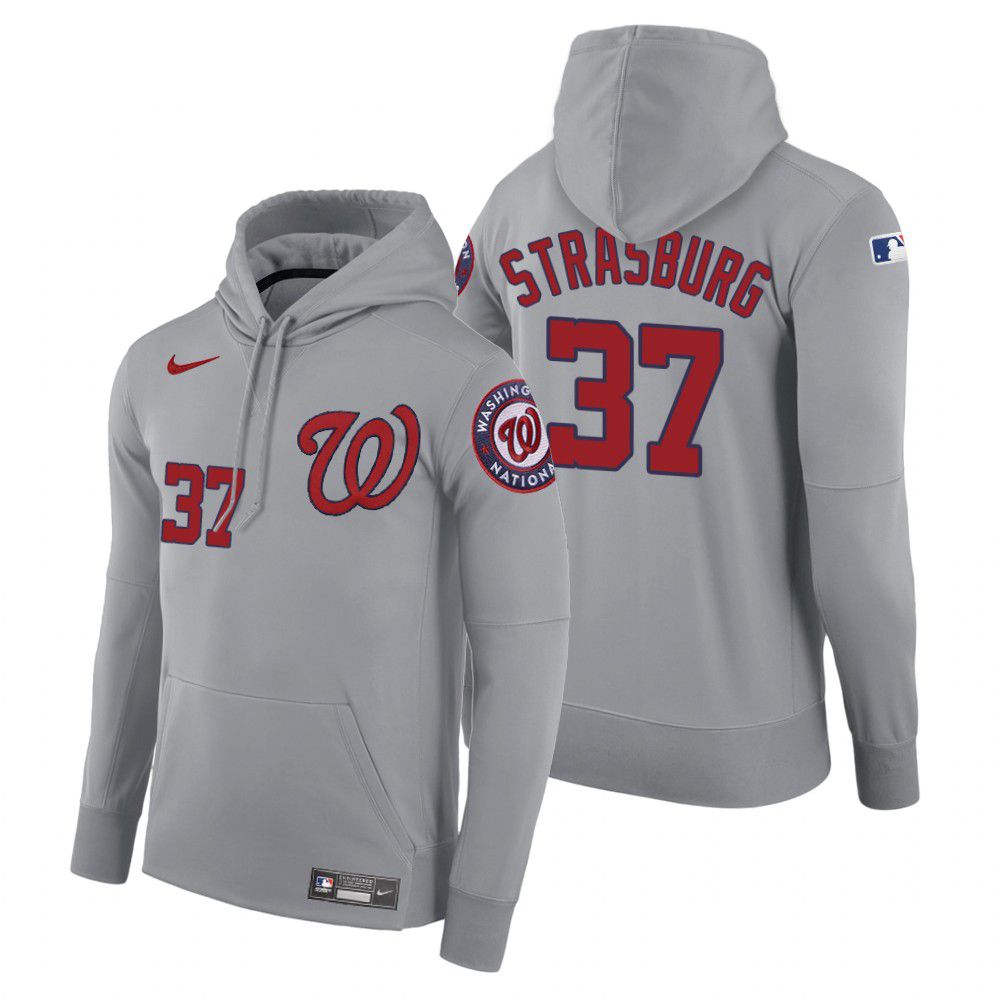 Men Washington Nationals #37 Strasburg gray road hoodie 2021 MLB Nike Jerseys->washington nationals->MLB Jersey